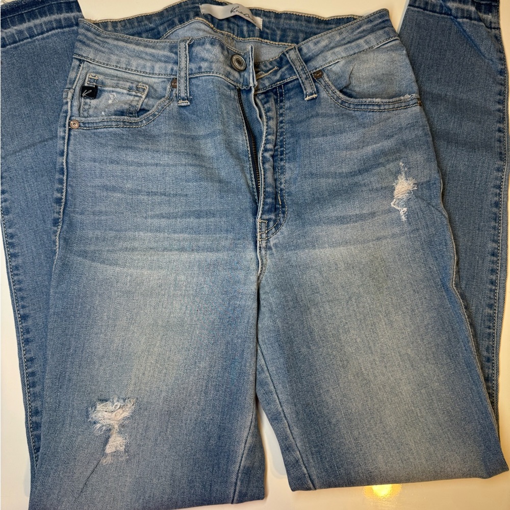 KanCan Blue Straight Leg Jeans with Distressed Details
